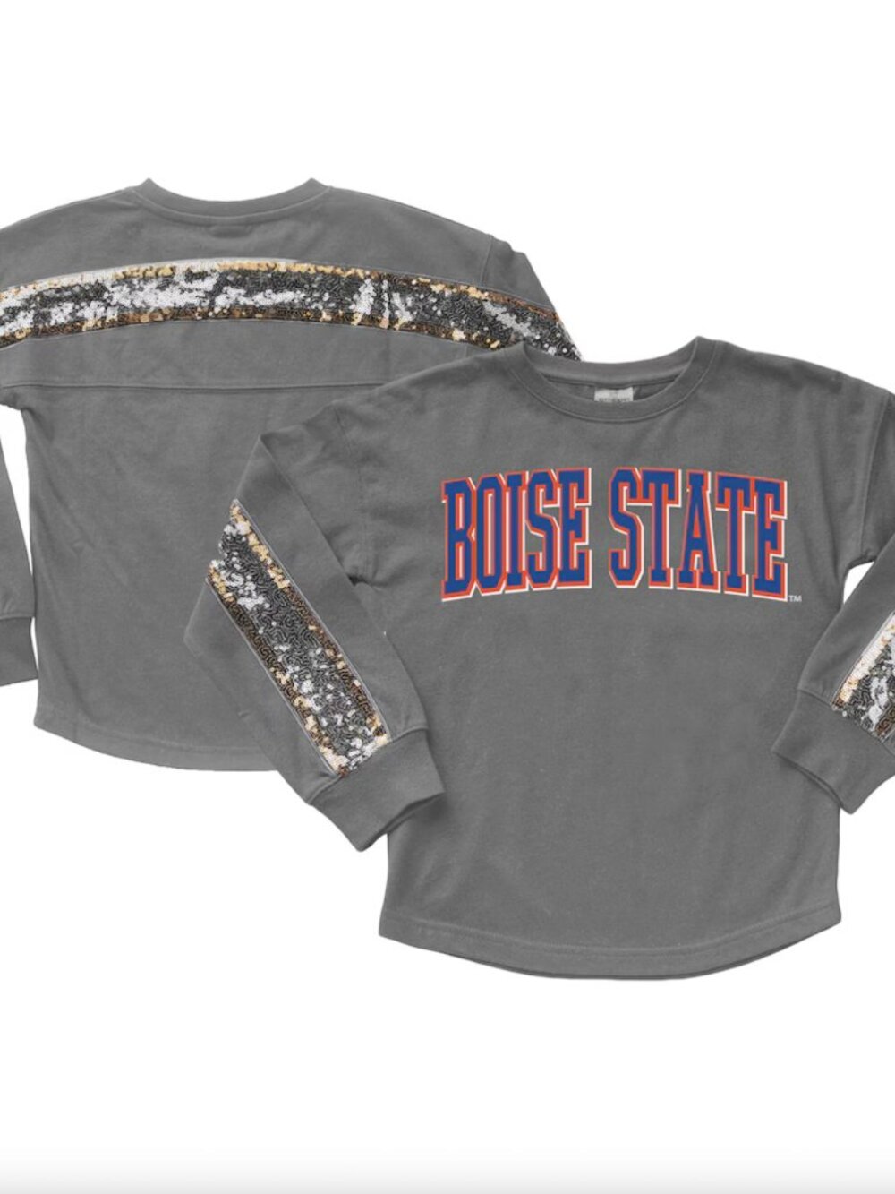 NWT BOISE STATE BRONCOS Guess Who's Back Sequin Pullover Size Medium